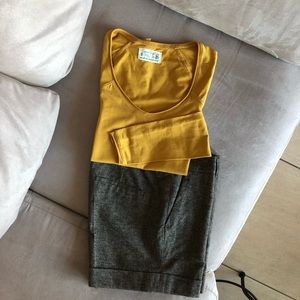 Zara mix wool shorts with long sleeves tee shirt.